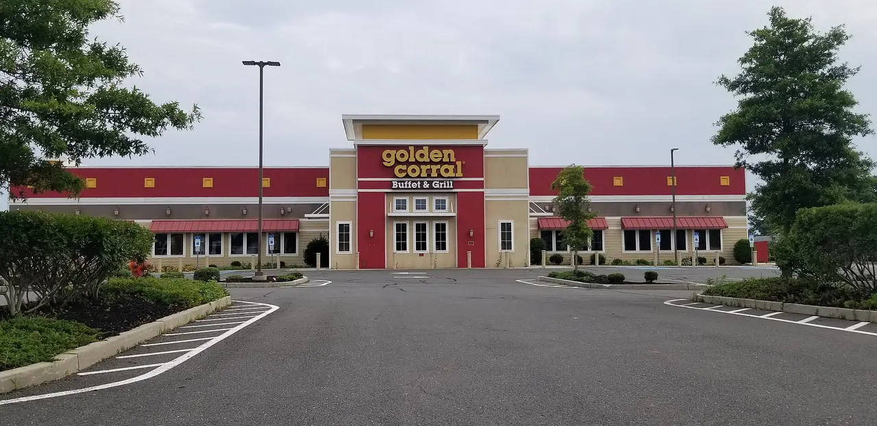 Exterior of a Golden Corral buffet restaurant in Freehold, New Jersey, photographed in 2022